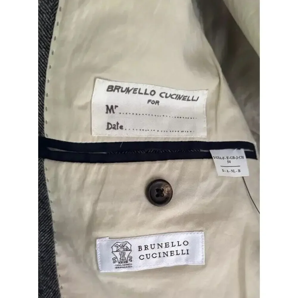 Brunello Cucinelli Gray Herringbone Flannel Tweed Sport Jacket Blazer Men 54/44R